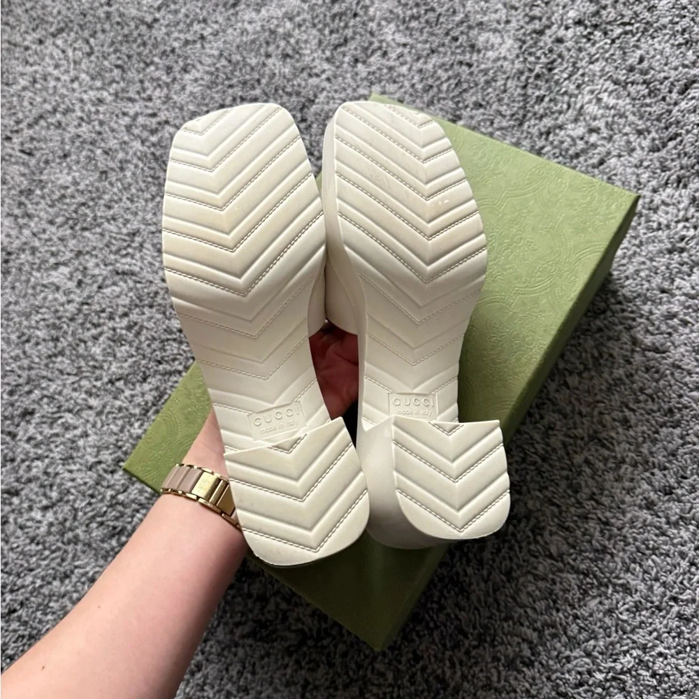 Gucci Cream Embossed Logo Slide Sandals - Picture 16 of 16